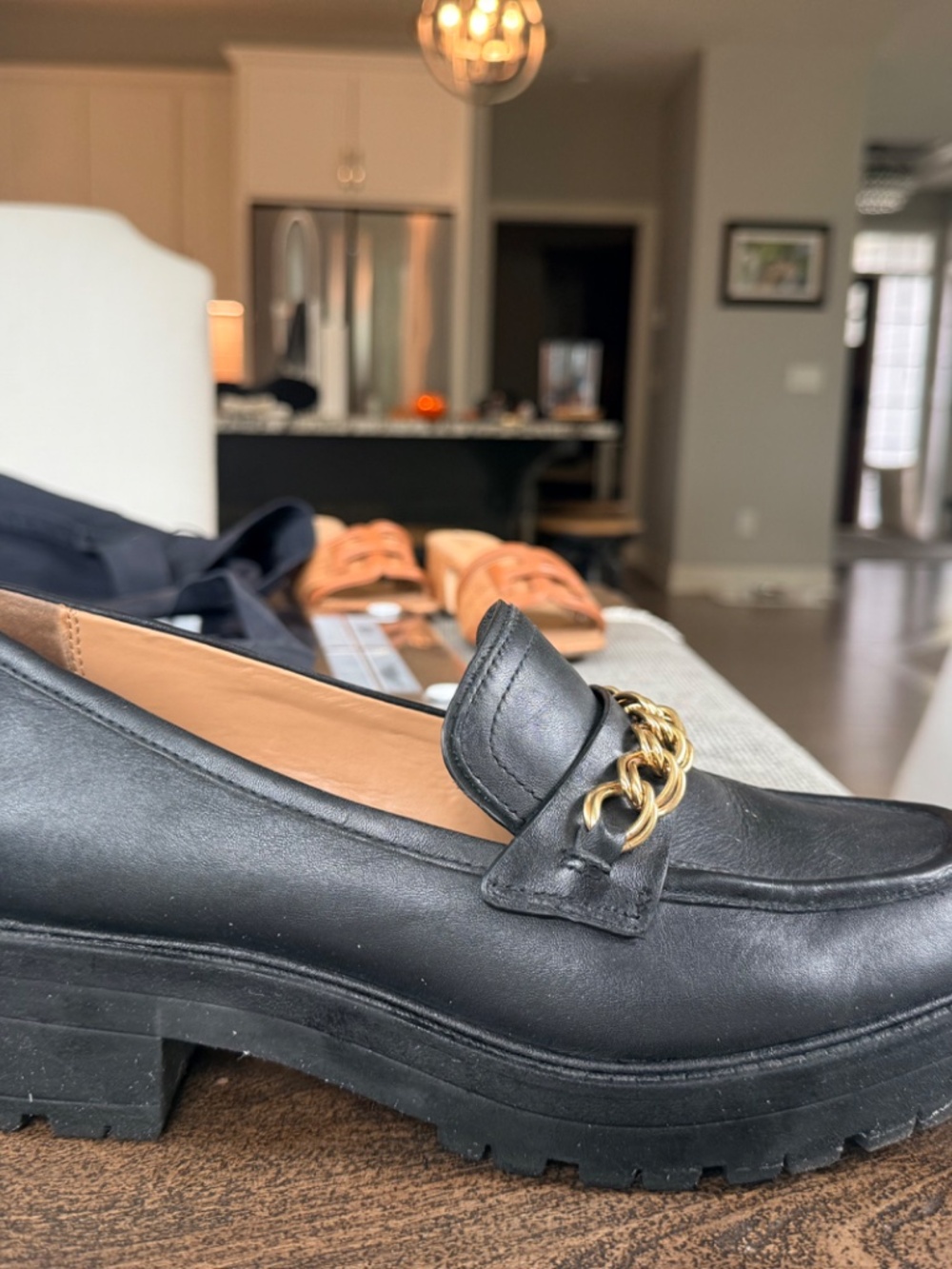 Sam Edelman Taylor Loafers Black Leather Chunky Chain 90s Size 10 - Picture 3 of 4